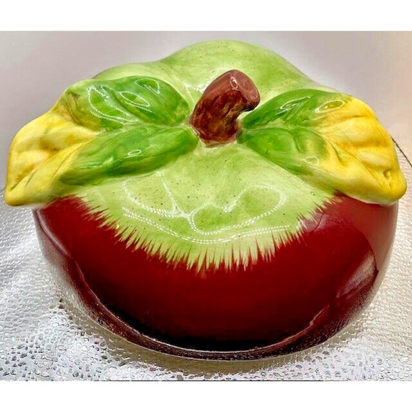 Vintage Ceramic Red Apple Cookie Jar With Lid 8" x 6.5" - Picture 11 of 13